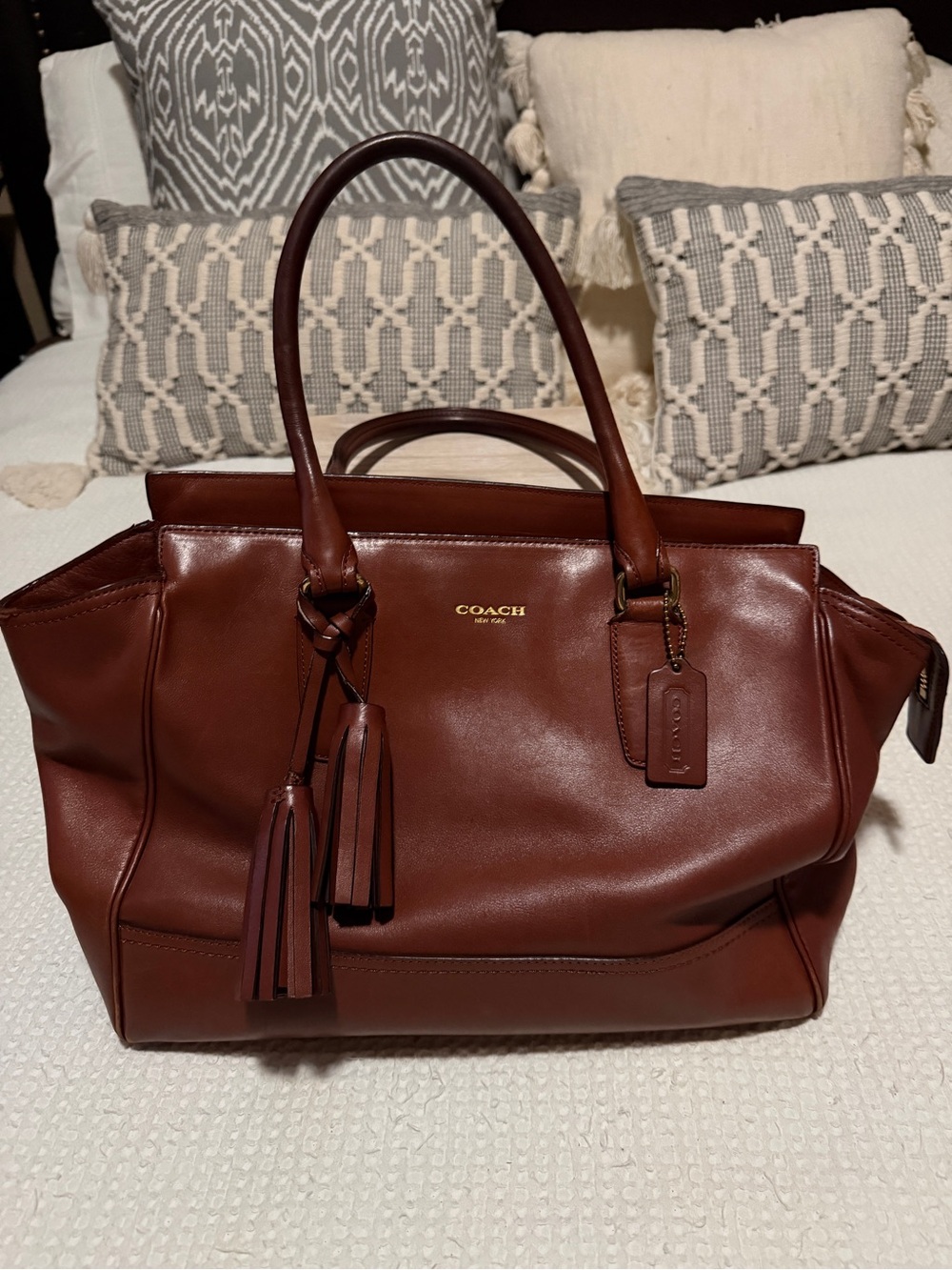 Coach Brown Leather Satchel with Tassel Accents